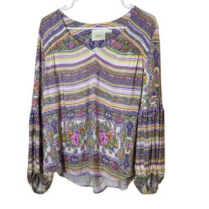 Maeve Blouse Womens Small Multi Color Floral Border Print Boho Cottagecore‎